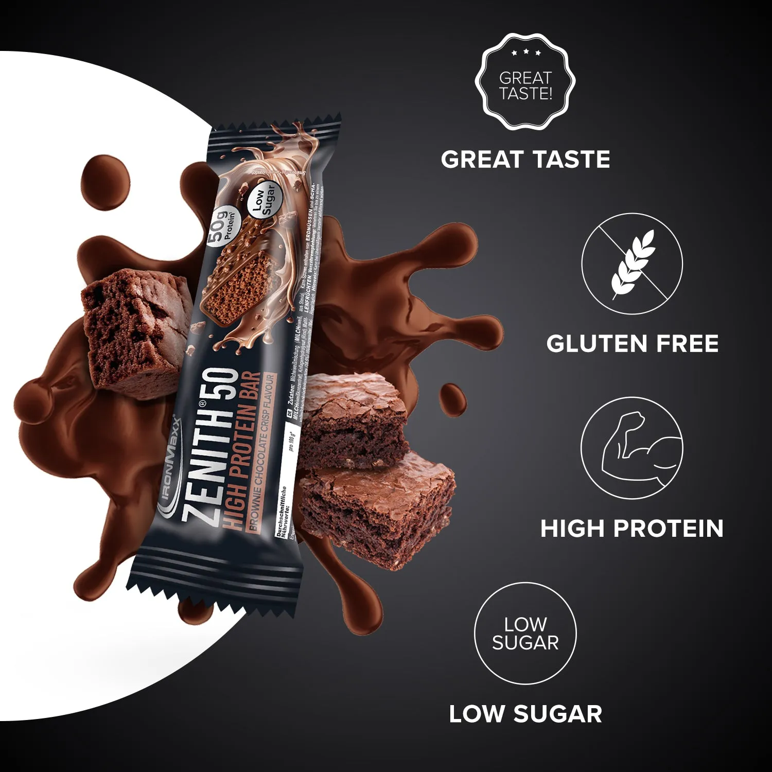 IronMaxx Zenith 50 Proteinriegel Brownie Chocolate Crisp 100g proteinreich