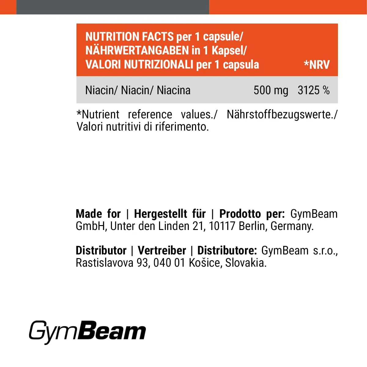 GymBeam Vitamin B3 Niacin Kapseln 90 Stück vegan