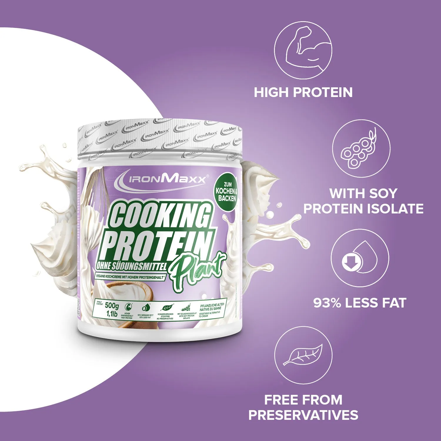 IronMaxx Cooking Protein Plant 500g Sahne Soja-Protein vegan