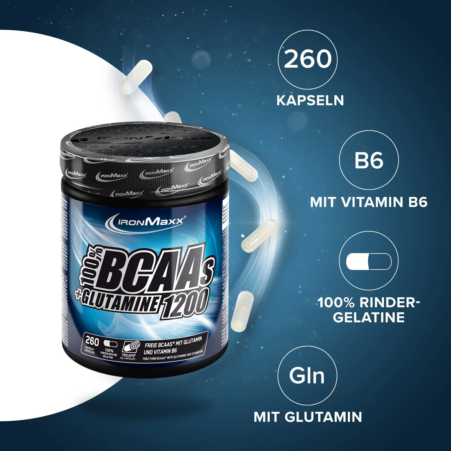 IronMaxx BCAAs Glutamin 1200 Tricaps 260 Stk