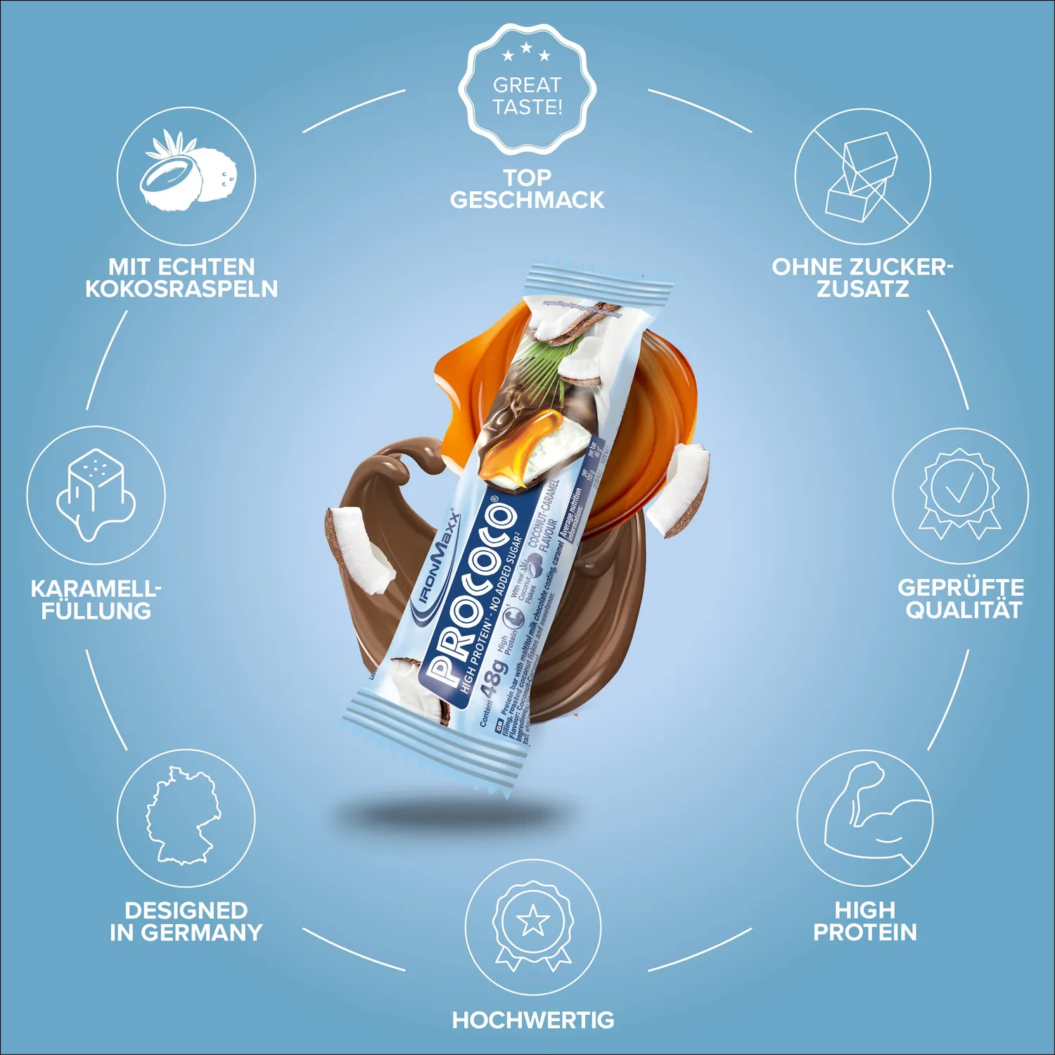 IronMaxx Prococo Proteinriegel Coconut Caramel 24x48g High Protein
