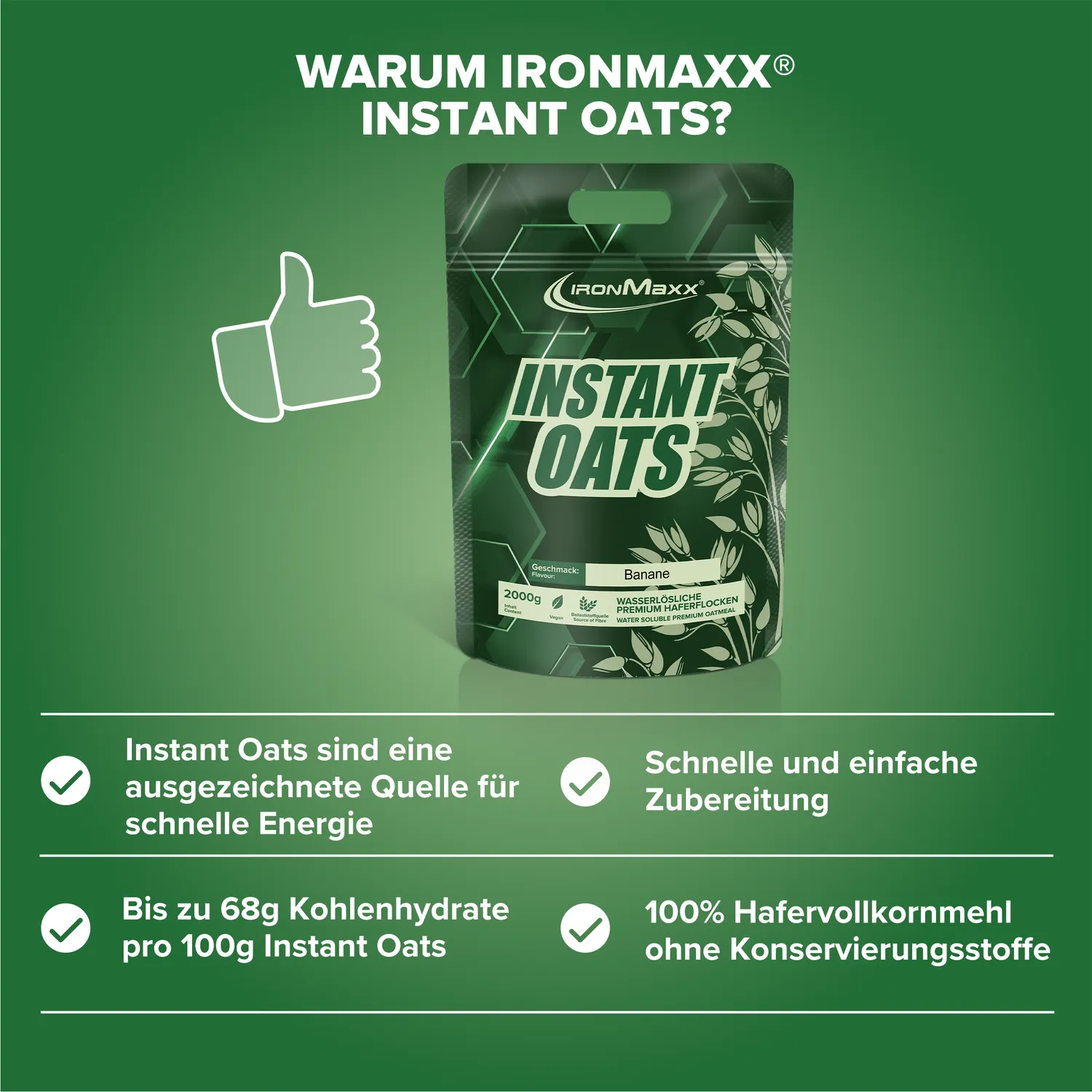 IronMaxx Instant Oats Banane 2000g Kohlenhydrate