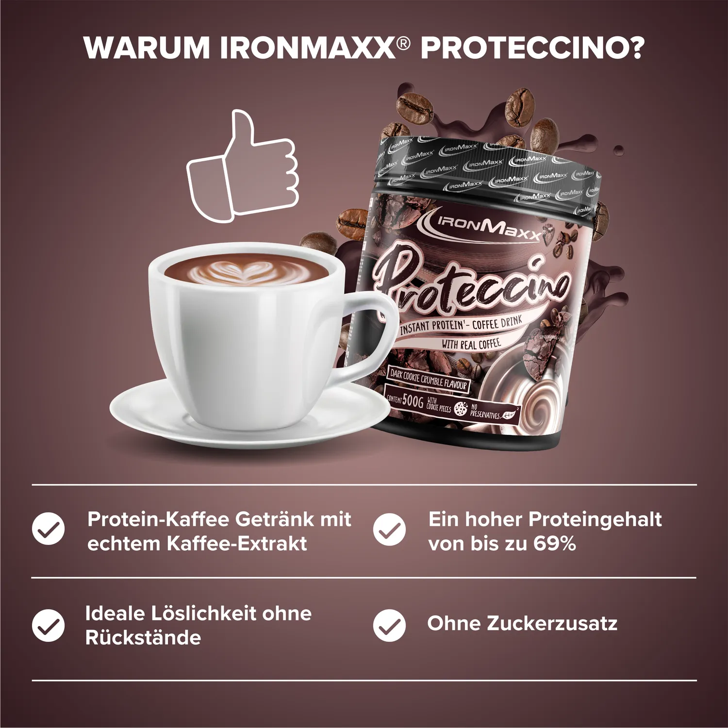 IronMaxx Proteccino Dark Cookie Crumble Protein Pulver 500g Kaffee