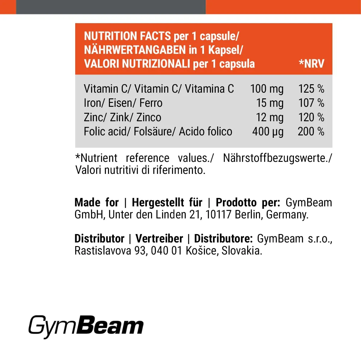 GymBeam Iron Complex Eisen Kapseln 120 Caps mit Vitamin C