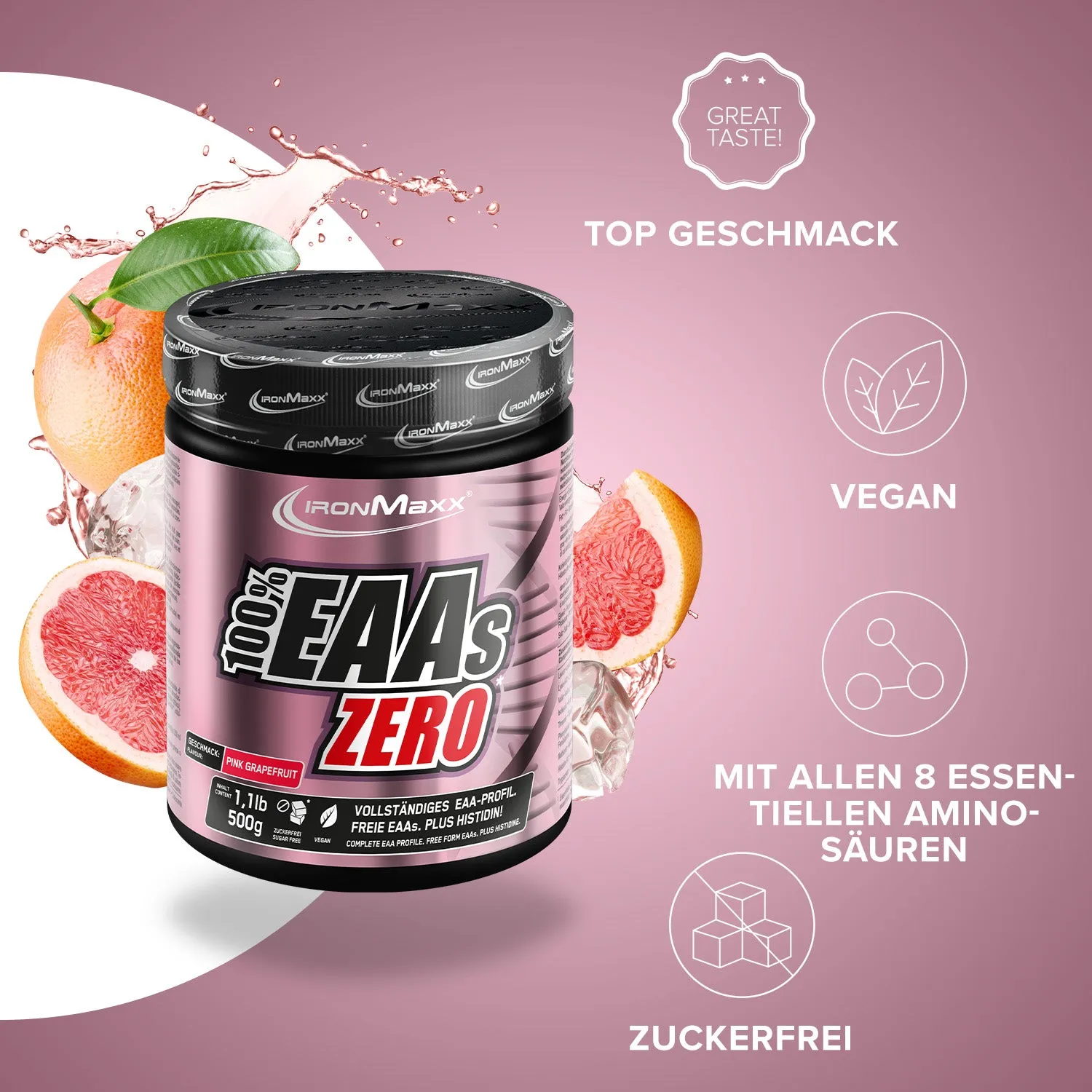 IronMaxx 100% EAAs Zero EAA Pulver 500g Pink Grapefruit