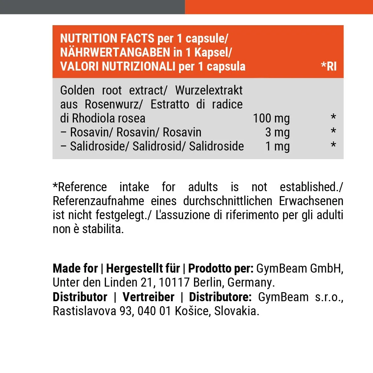 GymBeam Rhodiola Rosea Kapseln 90 Stück standardisiert