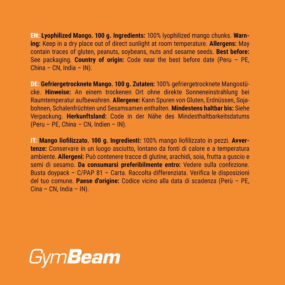GymBeam Mango gefriergetrocknet 100 g ohne Zucker