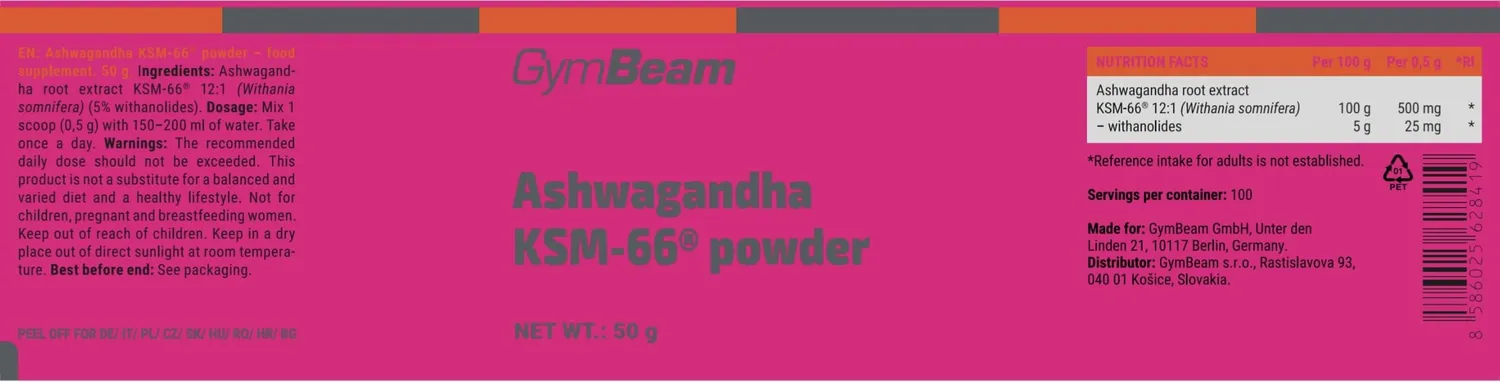 GymBeam Ashwagandha KSM-66 Pulver 50g mit Withanoliden