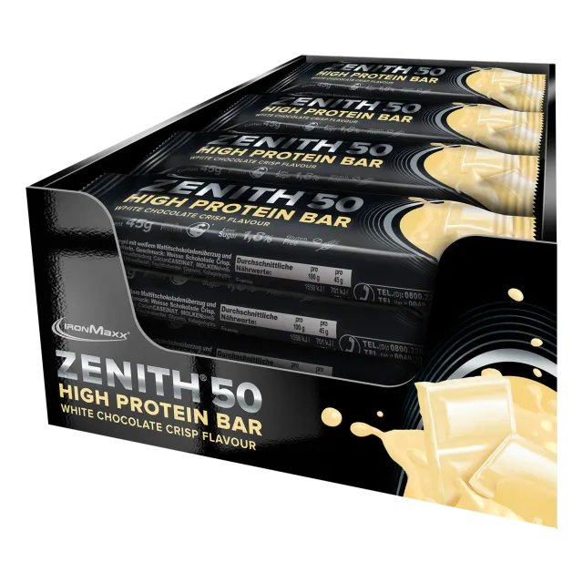 IronMaxx Zenith 50 Proteinriegel White Chocolate Crisp 16x45g