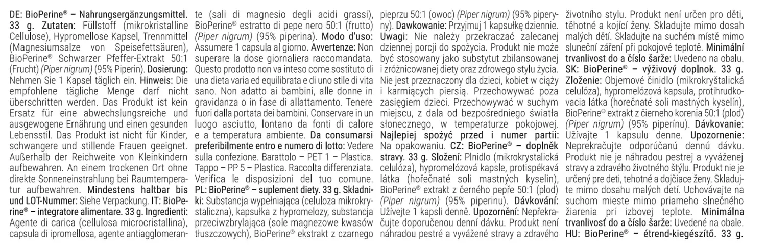 GymBeam Bioperine Piperin Kapseln 60 Stk 95% Extrakt