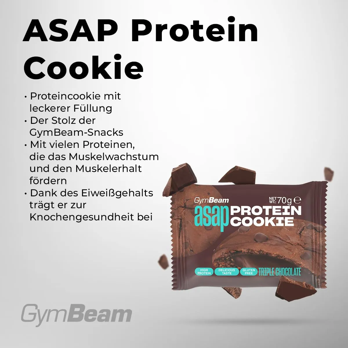 GymBeam ASAP Protein Cookie Dreifache Schokolade 10x70g zuckerfrei