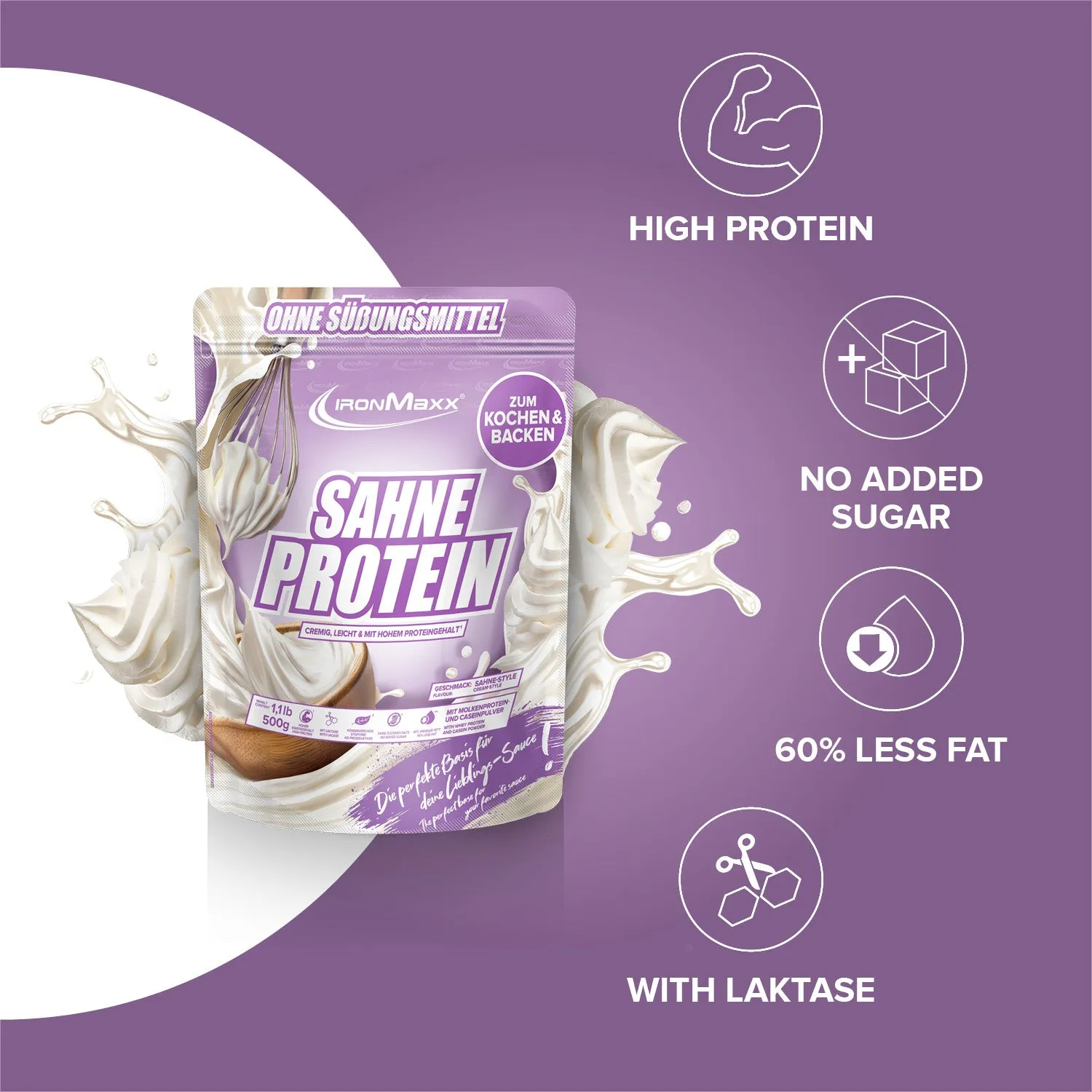 IronMaxx Sahne Protein Pulver 500g Sahne 76% Protein