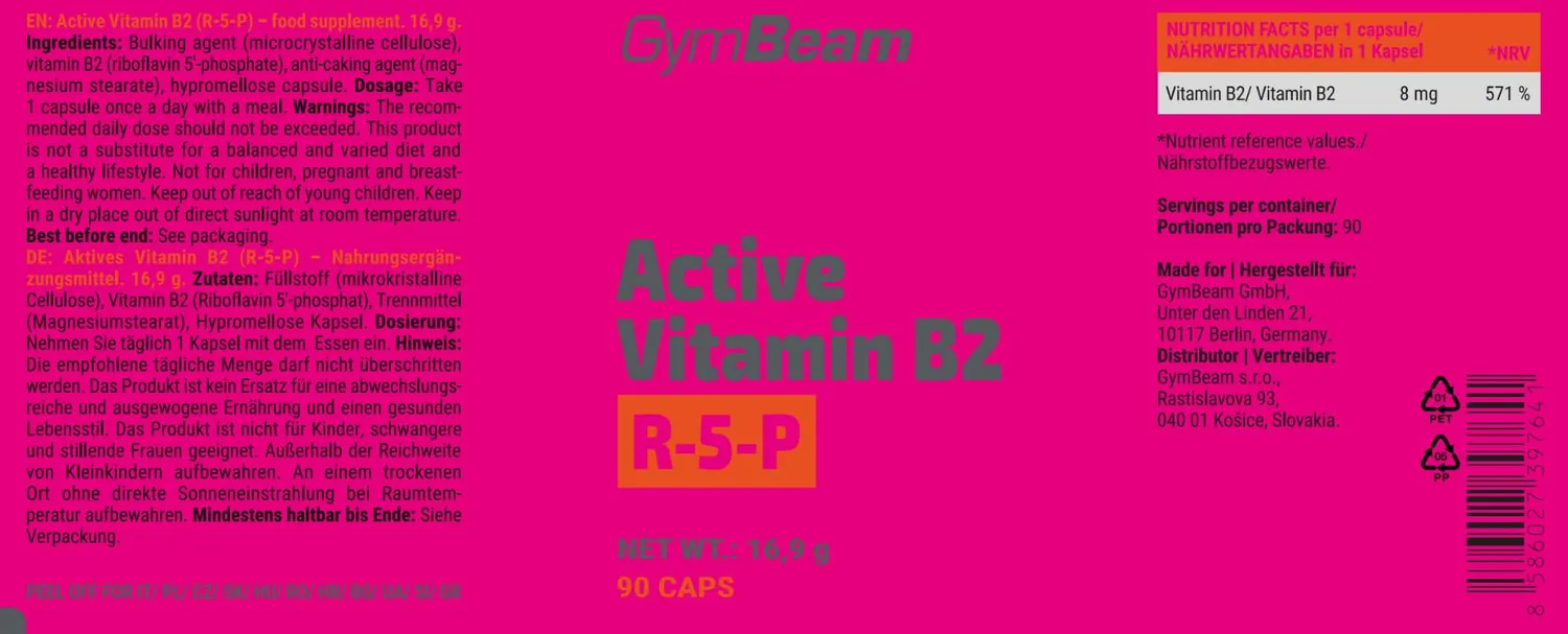 GymBeam Vitamin B2 R-5-P Kapseln 90 Stk aktiv vegan