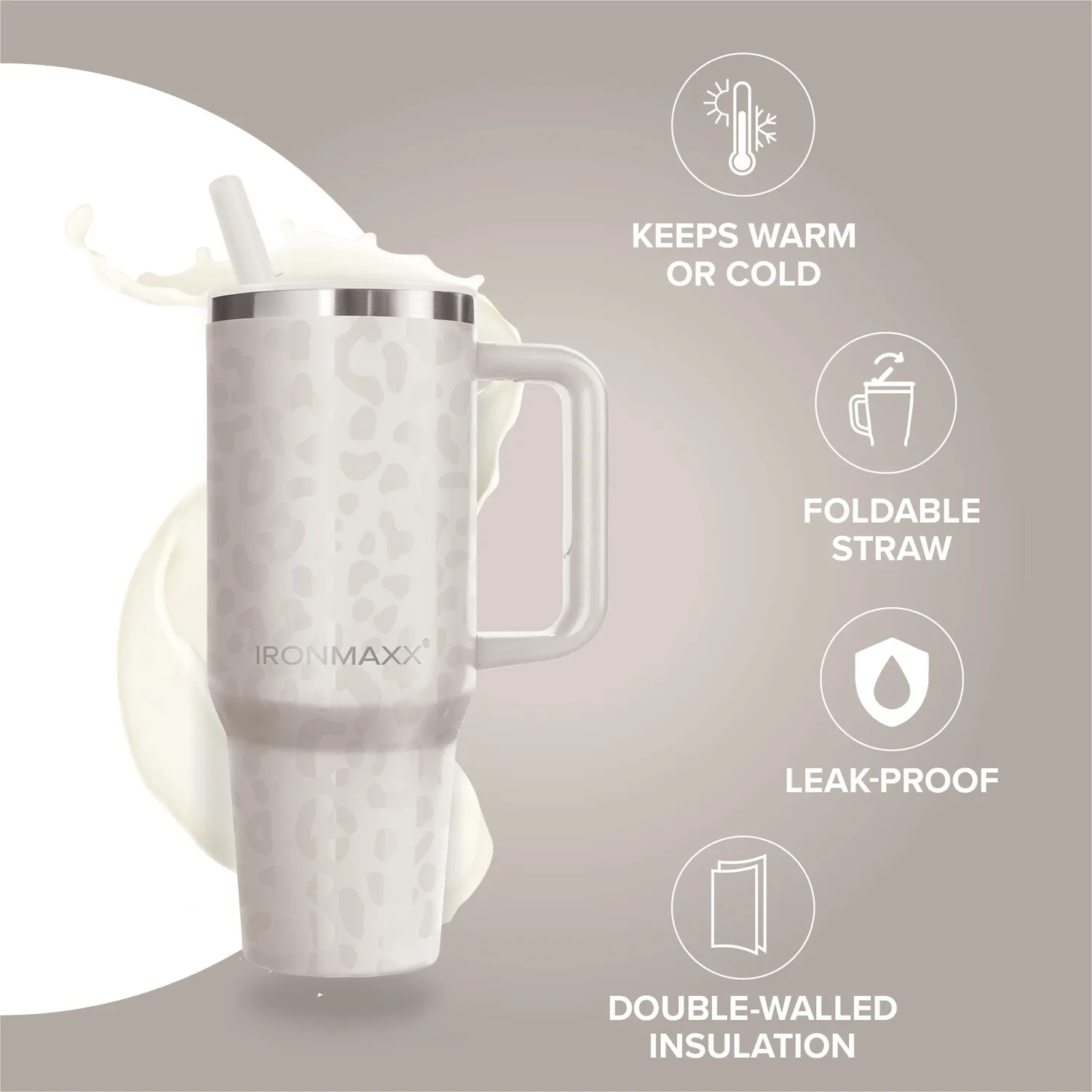 IronMaxx Cup V4.0 Trinkbecher 1200ml Leo-Style Ivory