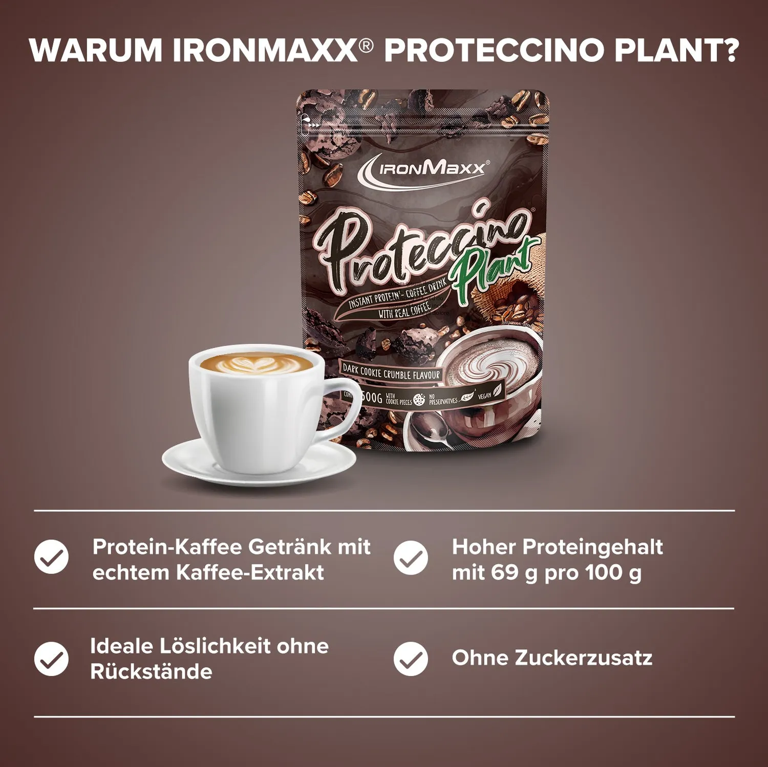 IronMaxx Proteccino Plant Proteinpulver 500g Cookie Vegan