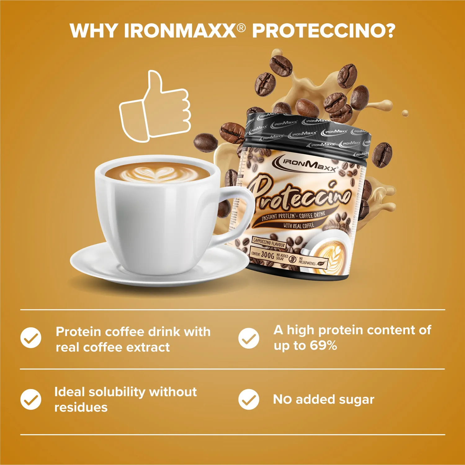 IronMaxx Proteccino Cappuccino Proteinpulver 300g mit Koffein