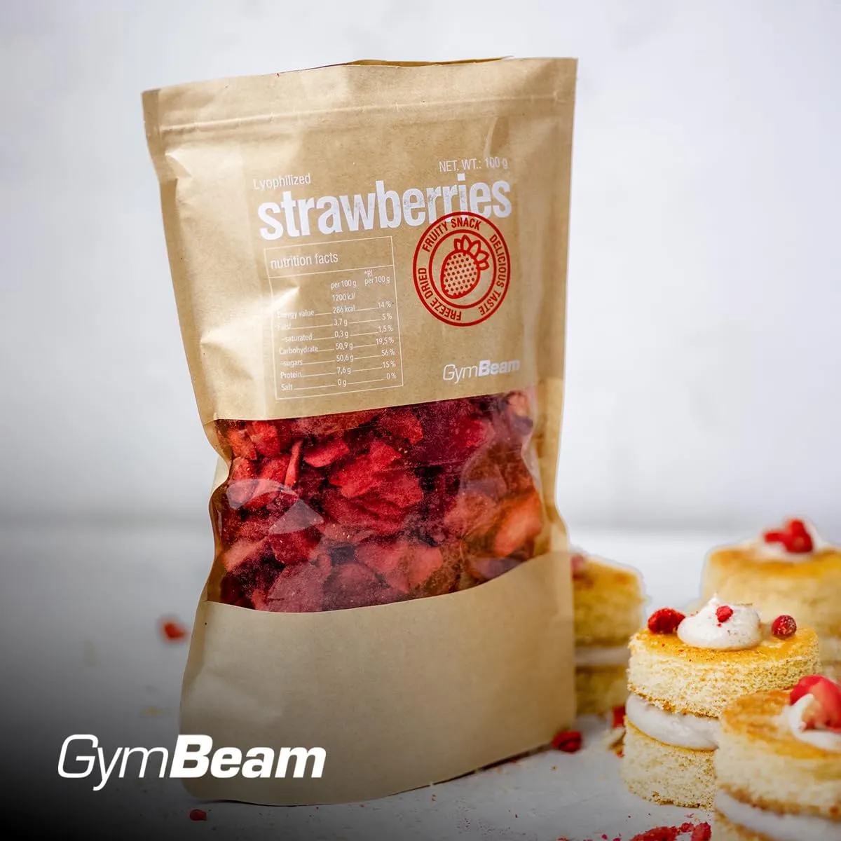 GymBeam Gefriergetrocknete Erdbeeren 100g zuckerfrei