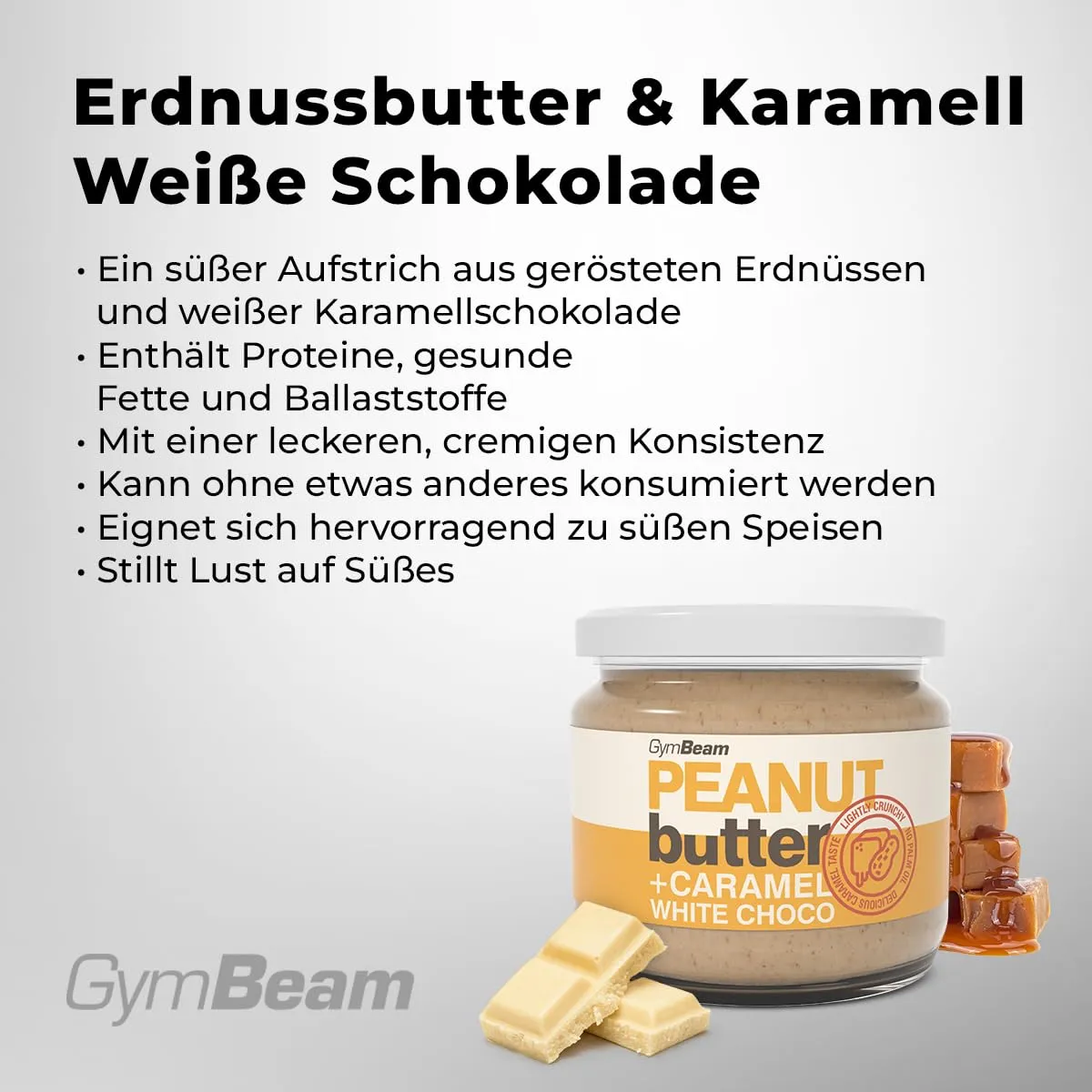 GymBeam Erdnussbutter Karamell weiße Schoko 340 g Protein