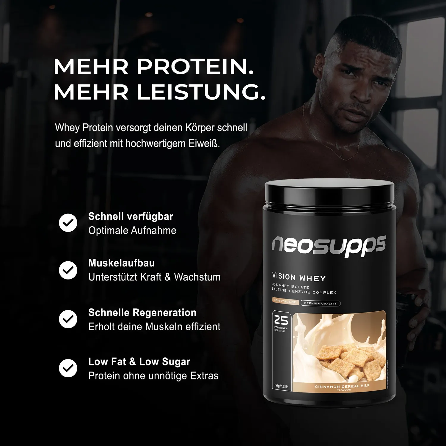 Neosupps Vision Whey Proteinpulver Cinnamon Cereal Milk 750g Laktase