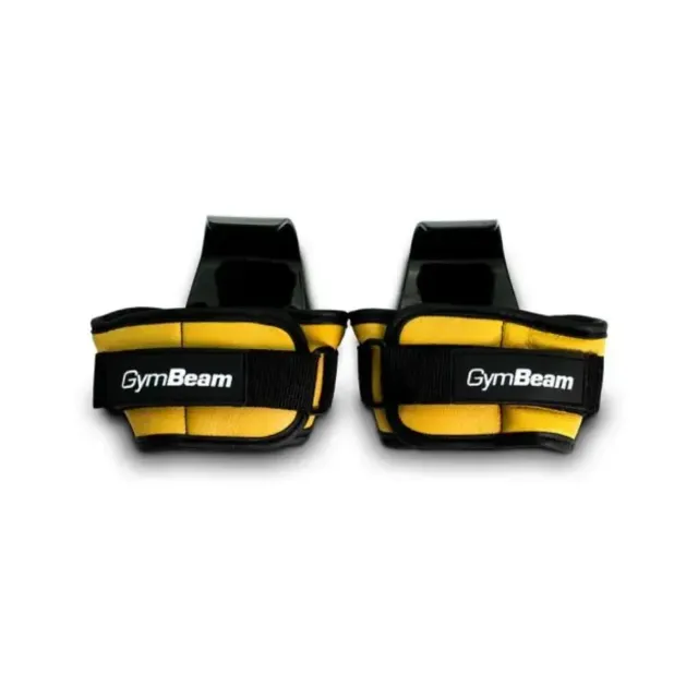 GymBeam Zughilfen mit Haken Leder Schwarz-Gelb