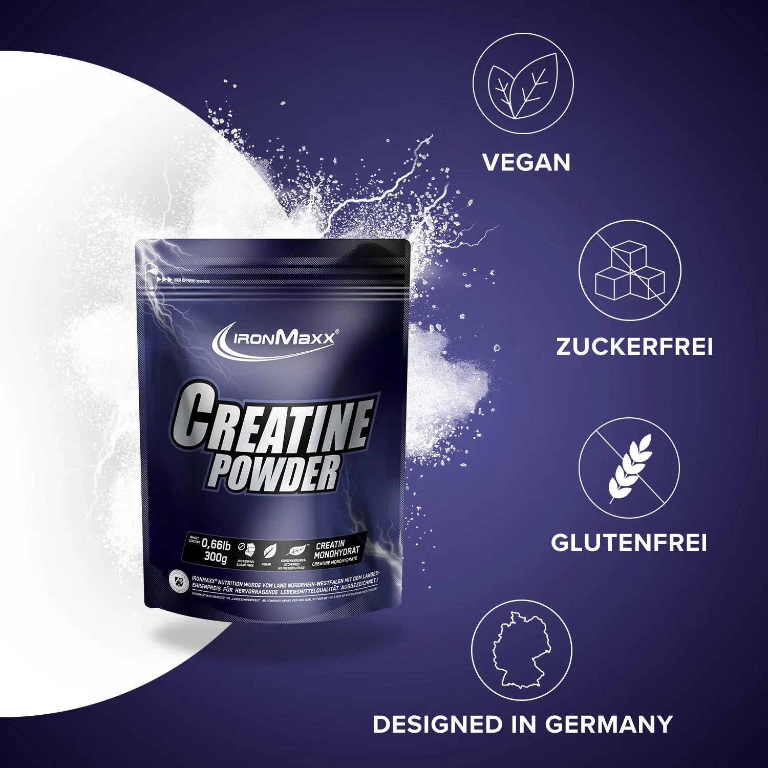 IronMaxx Creatine Powder Monohydrat Pulver 300g Vegan