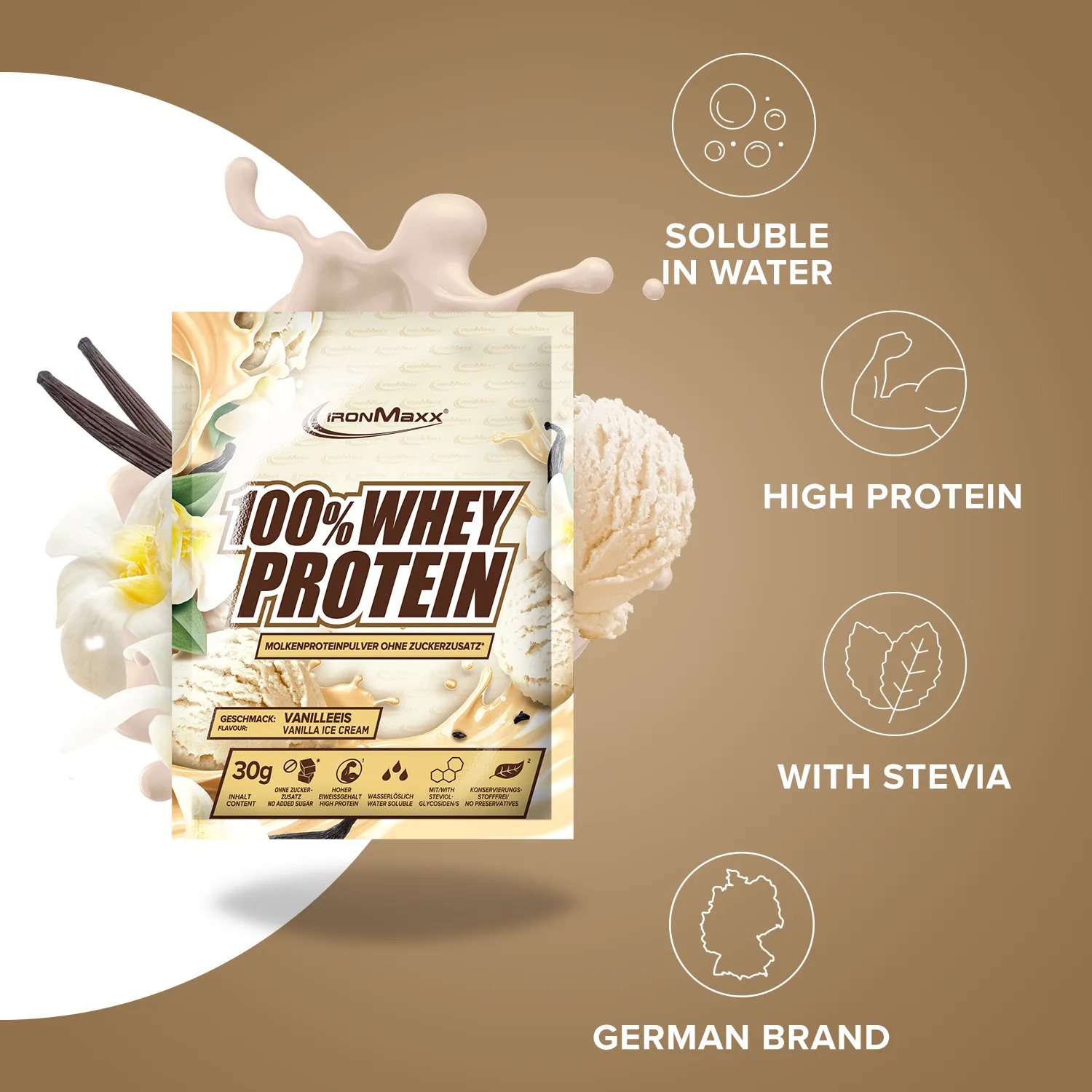 IronMaxx 100% Whey Protein Vanilla Ice Cream 30 g Probe