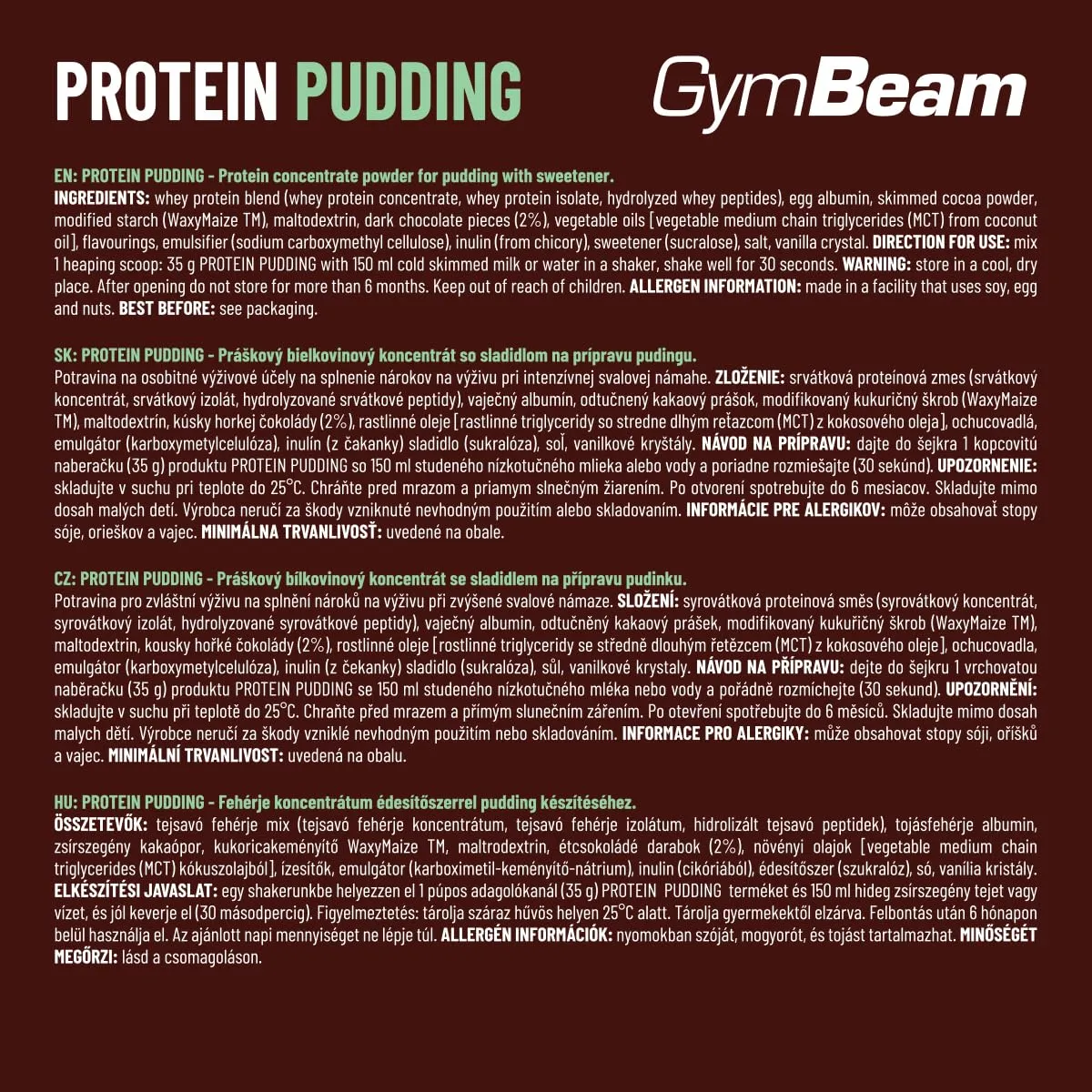 GymBeam Proteinpudding Pulver 500g Schokolade 50% Protein