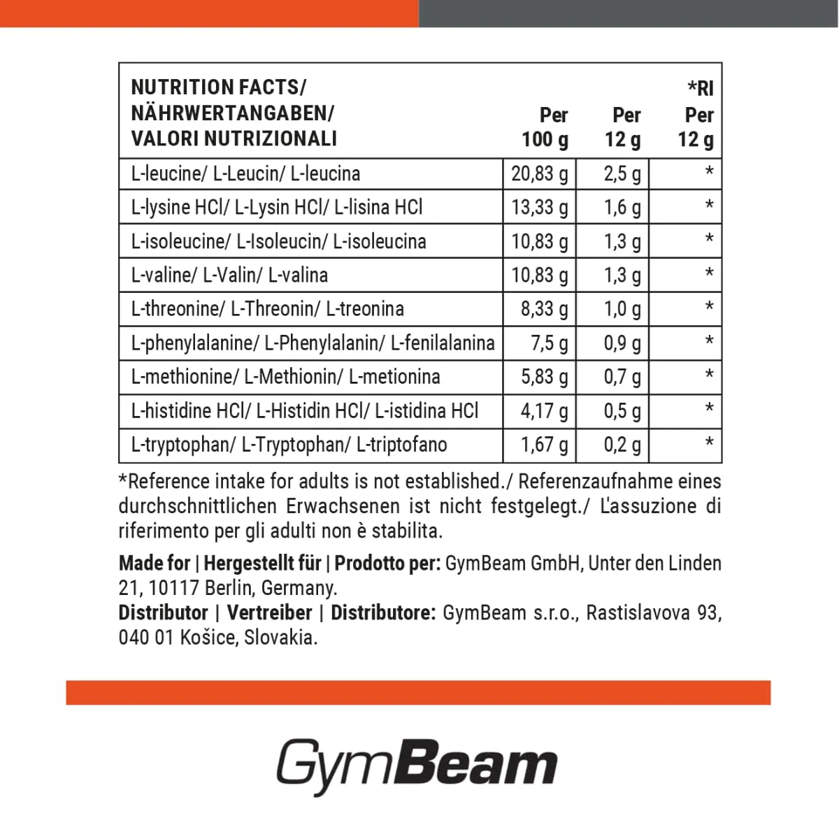 GymBeam EAA Pulver Lemon-Lime 250g essentiell