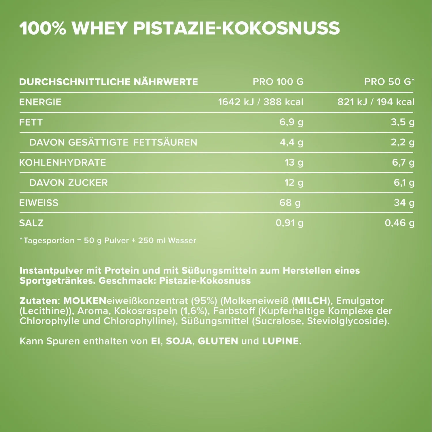 IronMaxx 100% Whey Protein 900g Pistazie Kokos zuckerfrei