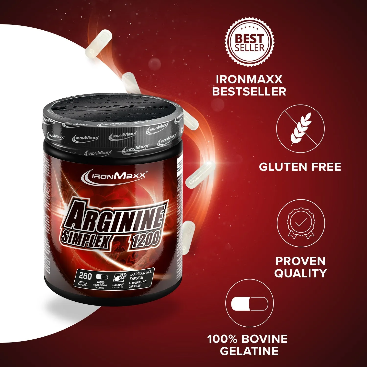 IronMaxx Arginin Simplex 1200 Kapseln 260 Tricaps hochdosiert