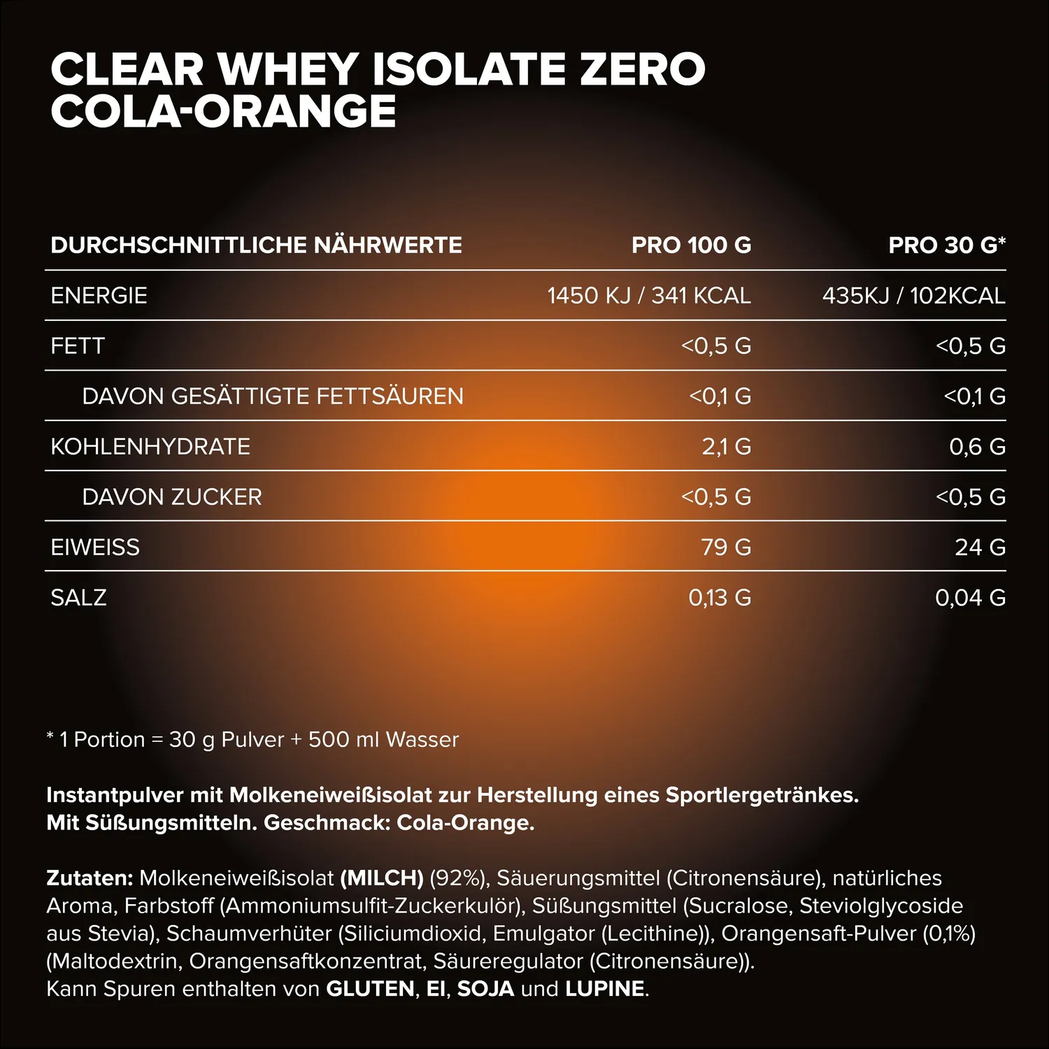 IronMaxx Clear Whey Isolate ZERO Cola Orange 400g zuckerfrei