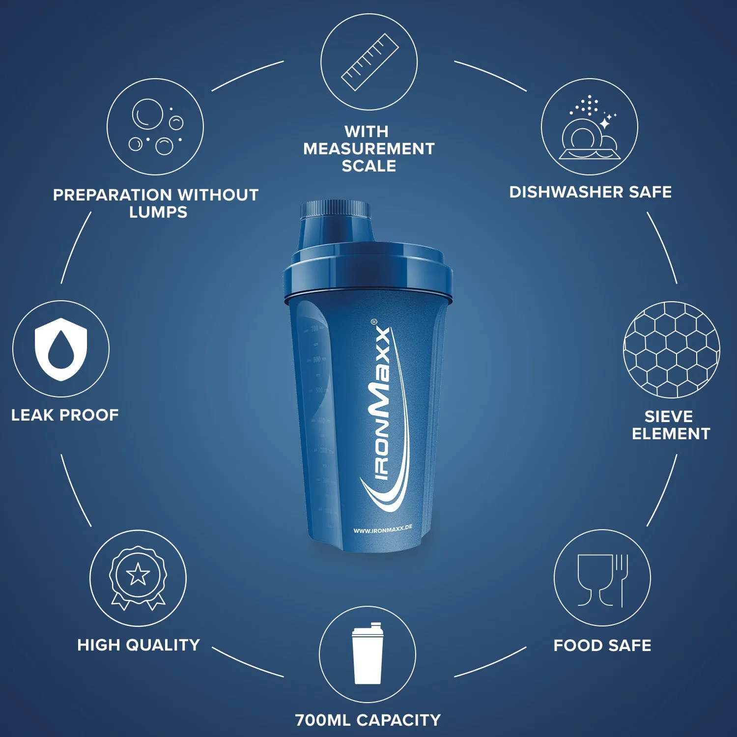 IronMaxx Shaker 700ml Dunkelblau Proteinshaker