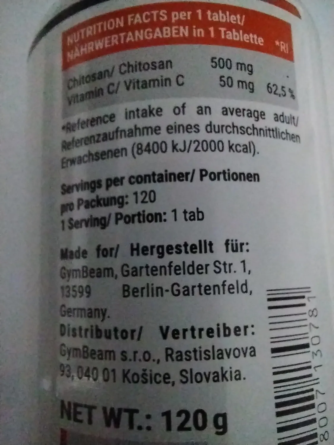GymBeam Chitosan Tabletten 120 Stück mit Vitamin C