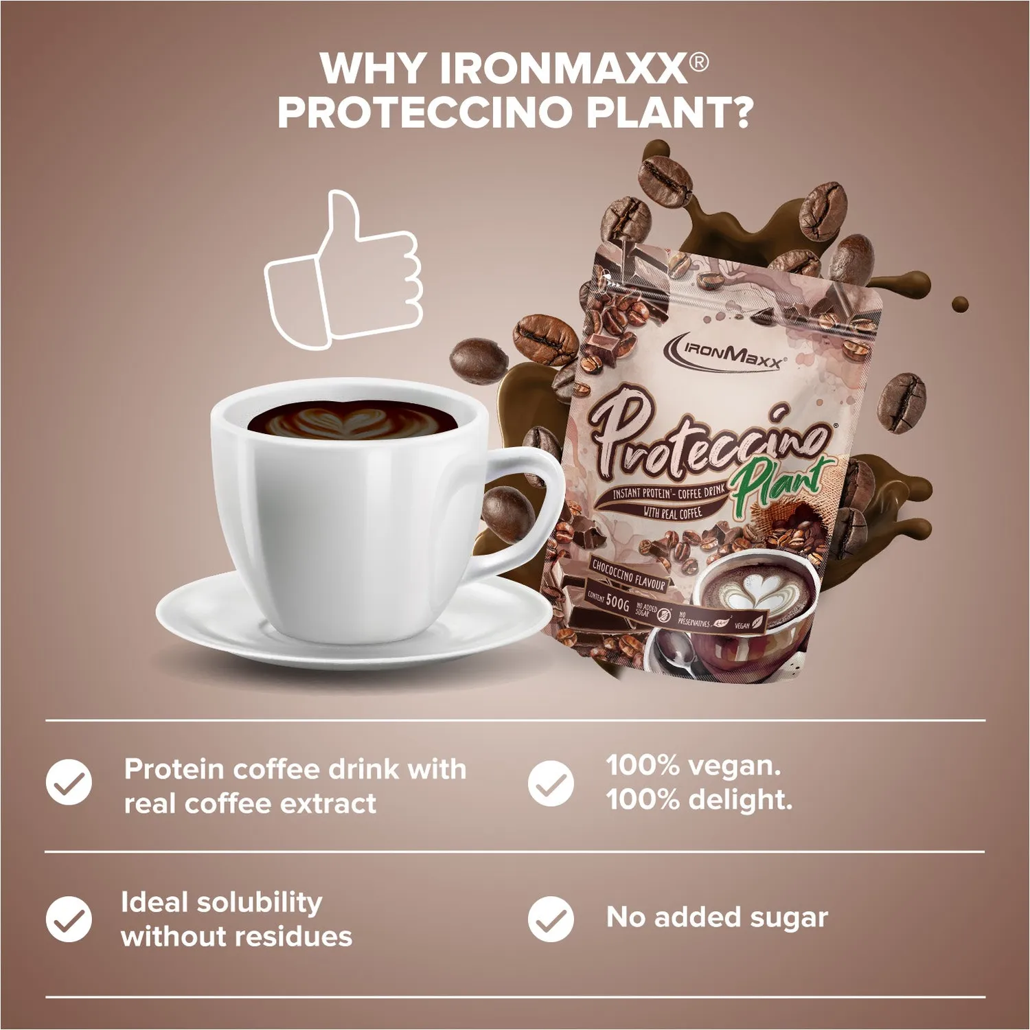IronMaxx Proteccino Plant Protein-Kaffee 500g Chococcino