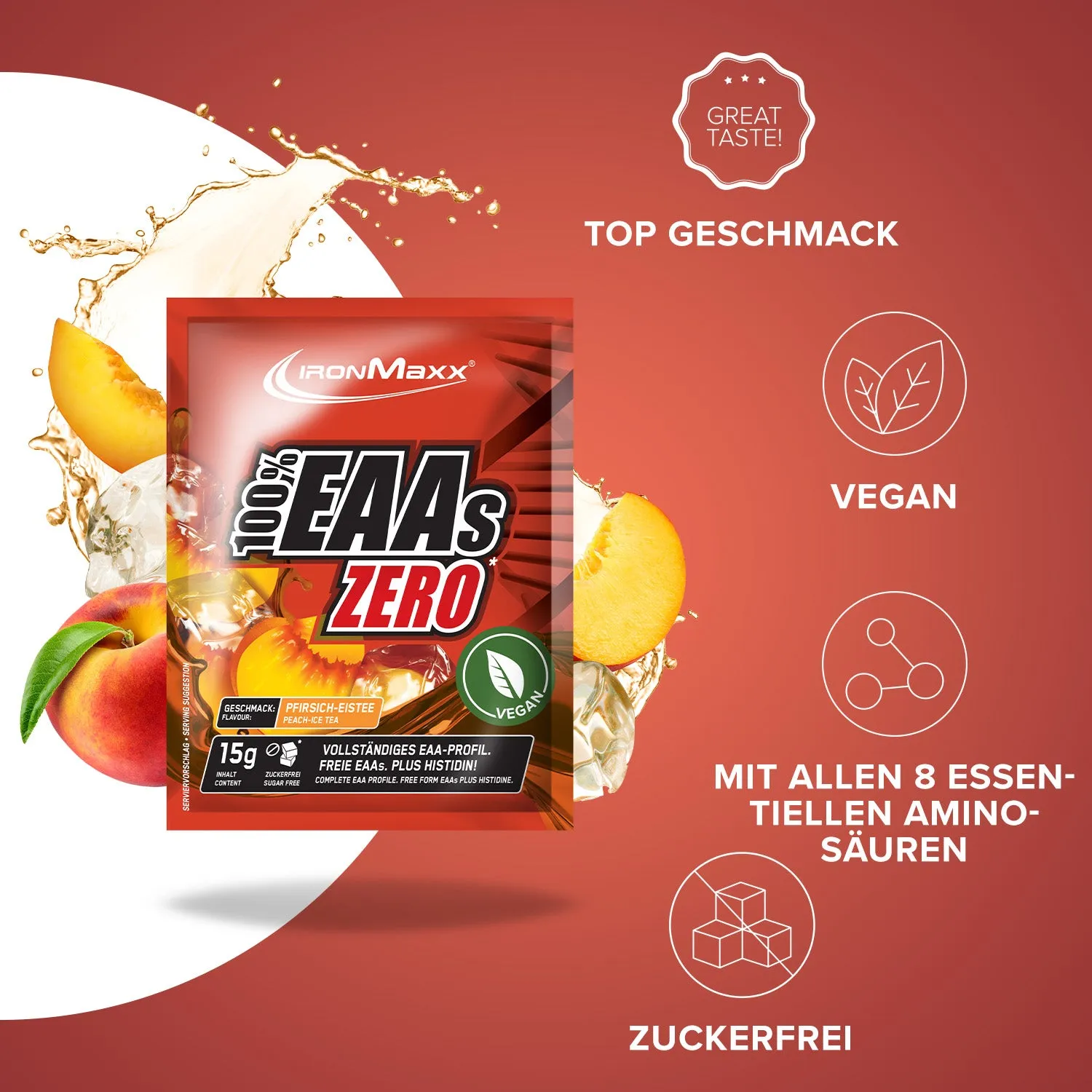 IronMaxx 100% EAAs Zero Peach Ice Tea 15g zuckerfrei