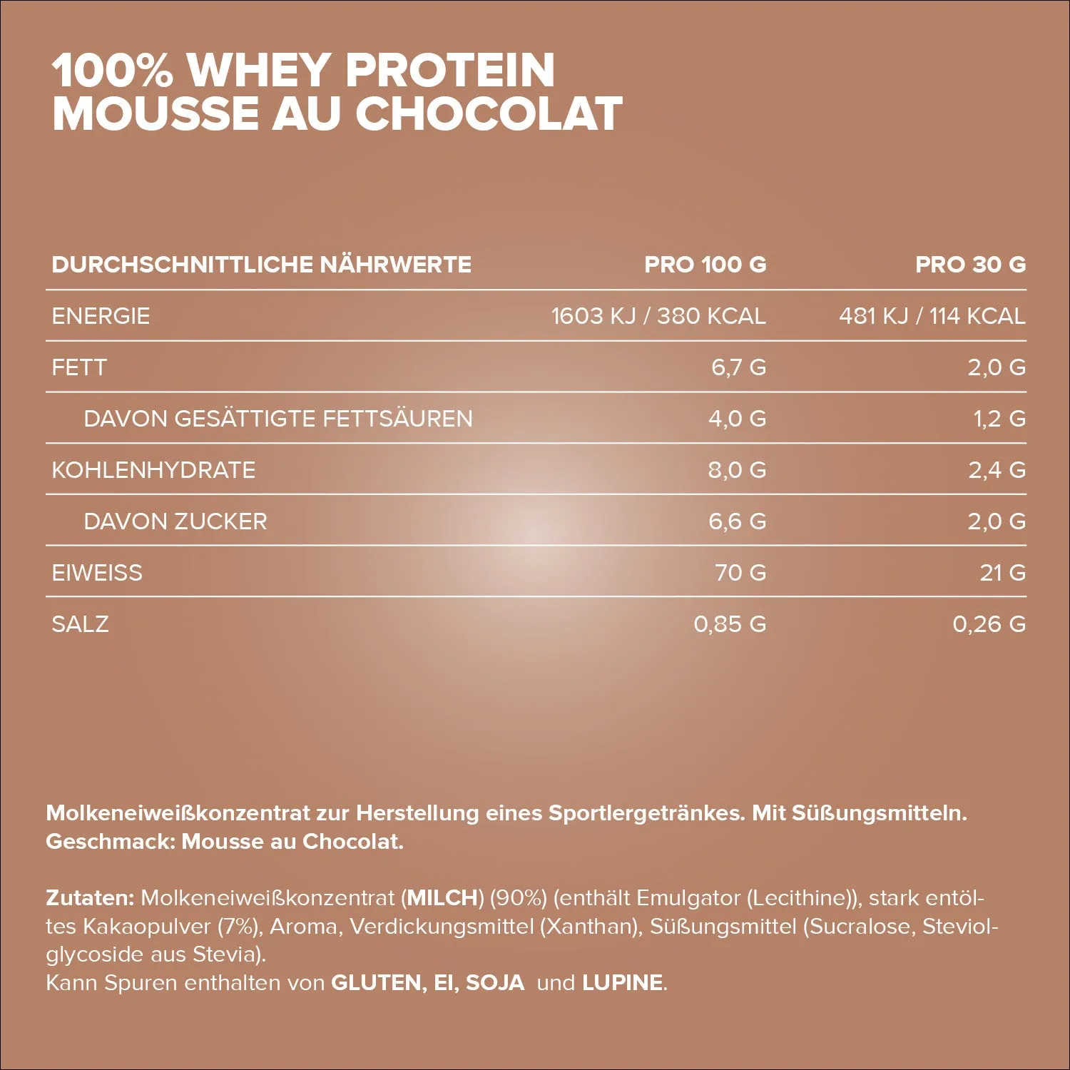 IronMaxx 100% Whey Protein Pulver 30g Mousse au Chocolate zuckerfrei