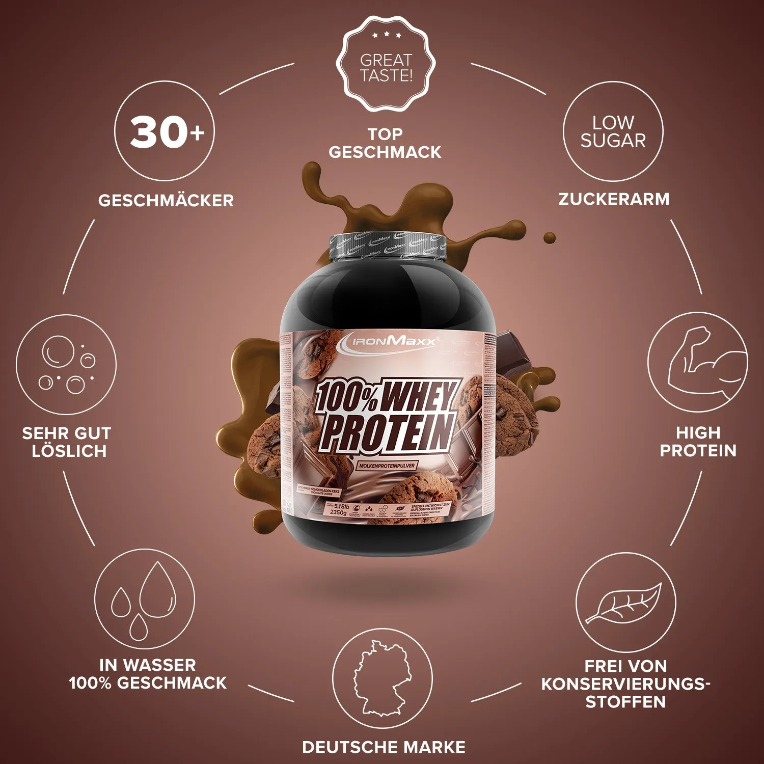 IronMaxx 100% Whey Protein Pulver Chocolate-Cookies 2350g cremig