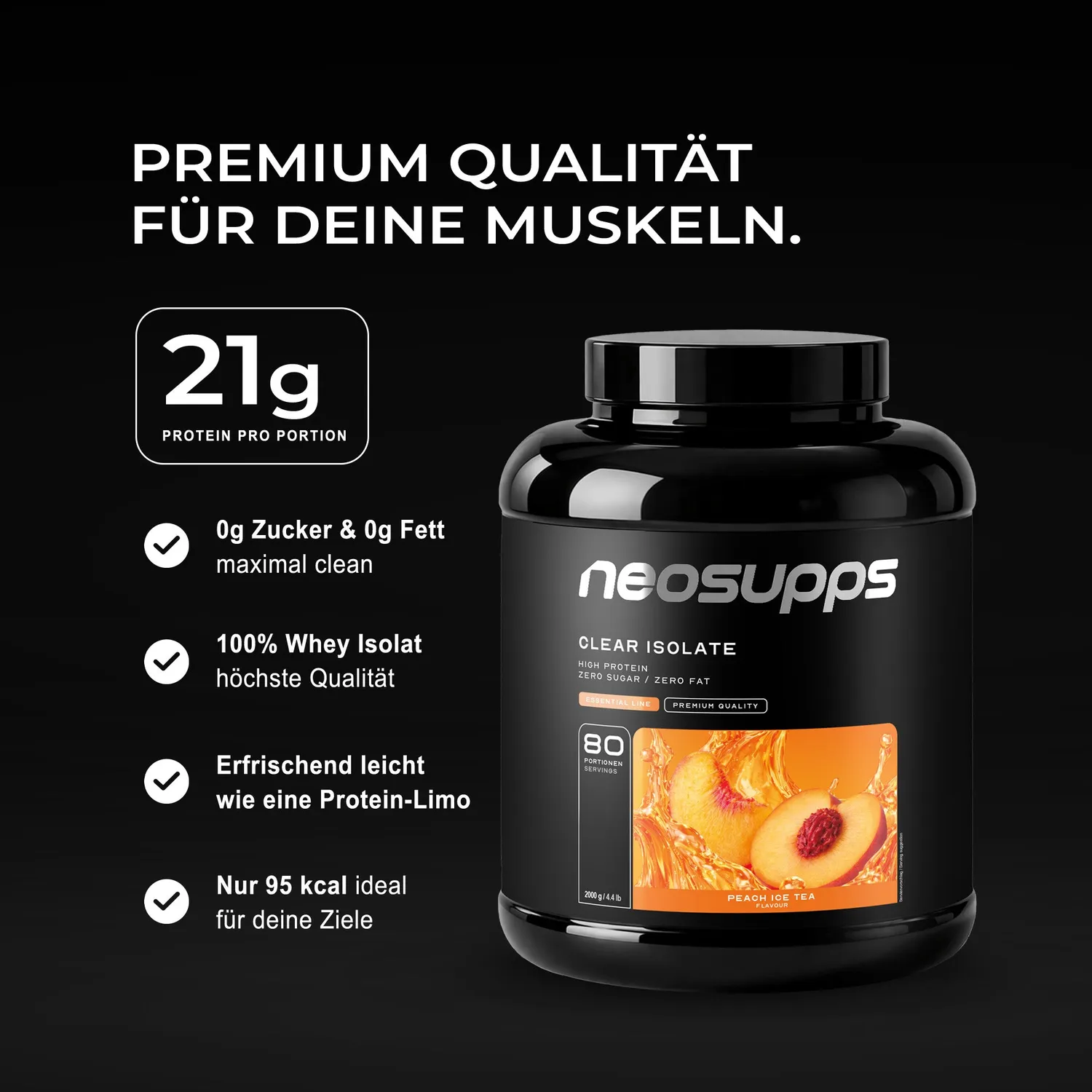 Neosupps Clear Isolate Proteinpulver Ice-Tea Peach 2000g zuckerfrei