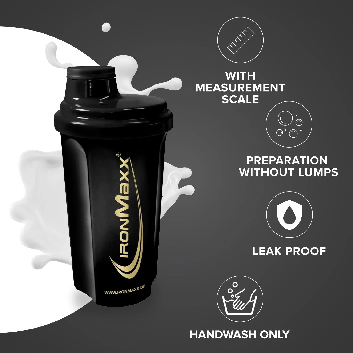 IronMaxx Shaker Black Gold 700ml mit Sieb