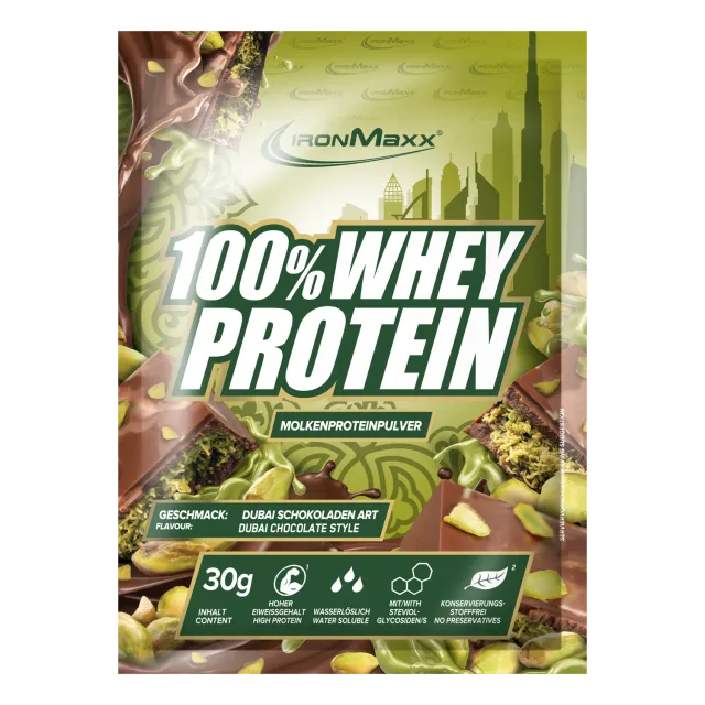 IronMaxx 100% Whey Protein Pulver 30g Dubai Chocolate Style