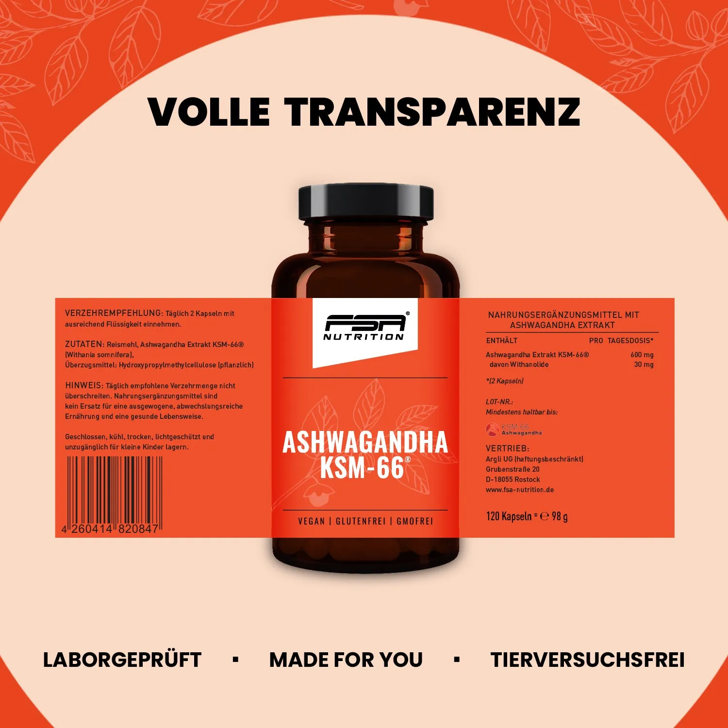 FSA Nutrition Ashwagandha KSM-66 Kapseln 600 mg