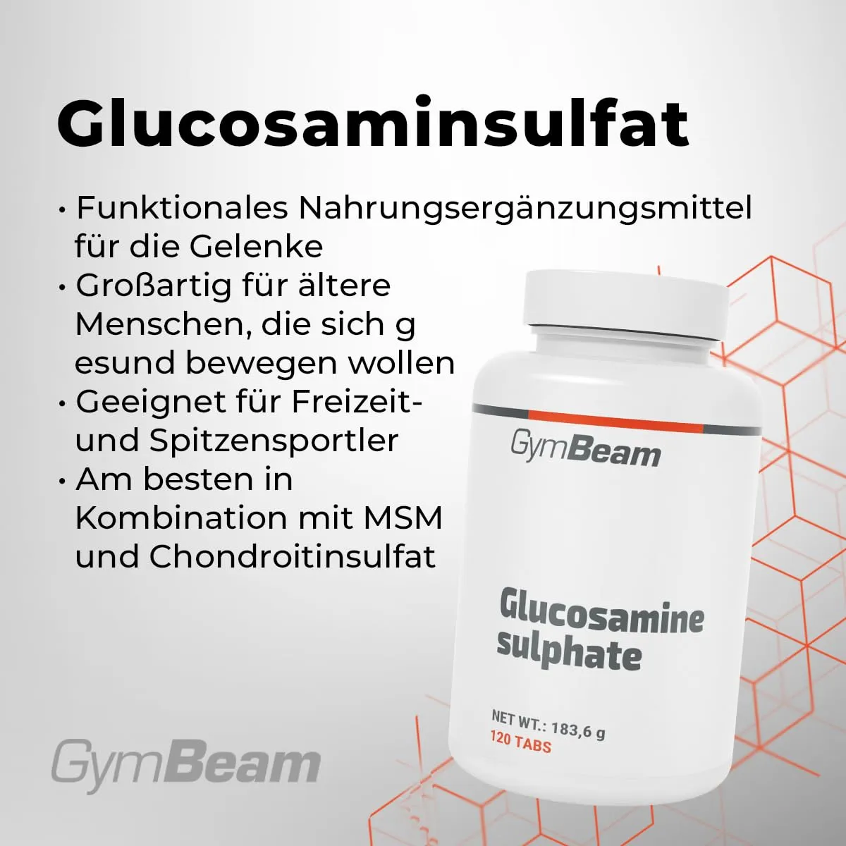 GymBeam Glucosamin Gelenk Kapseln 120 Caps 1500 mg MSM