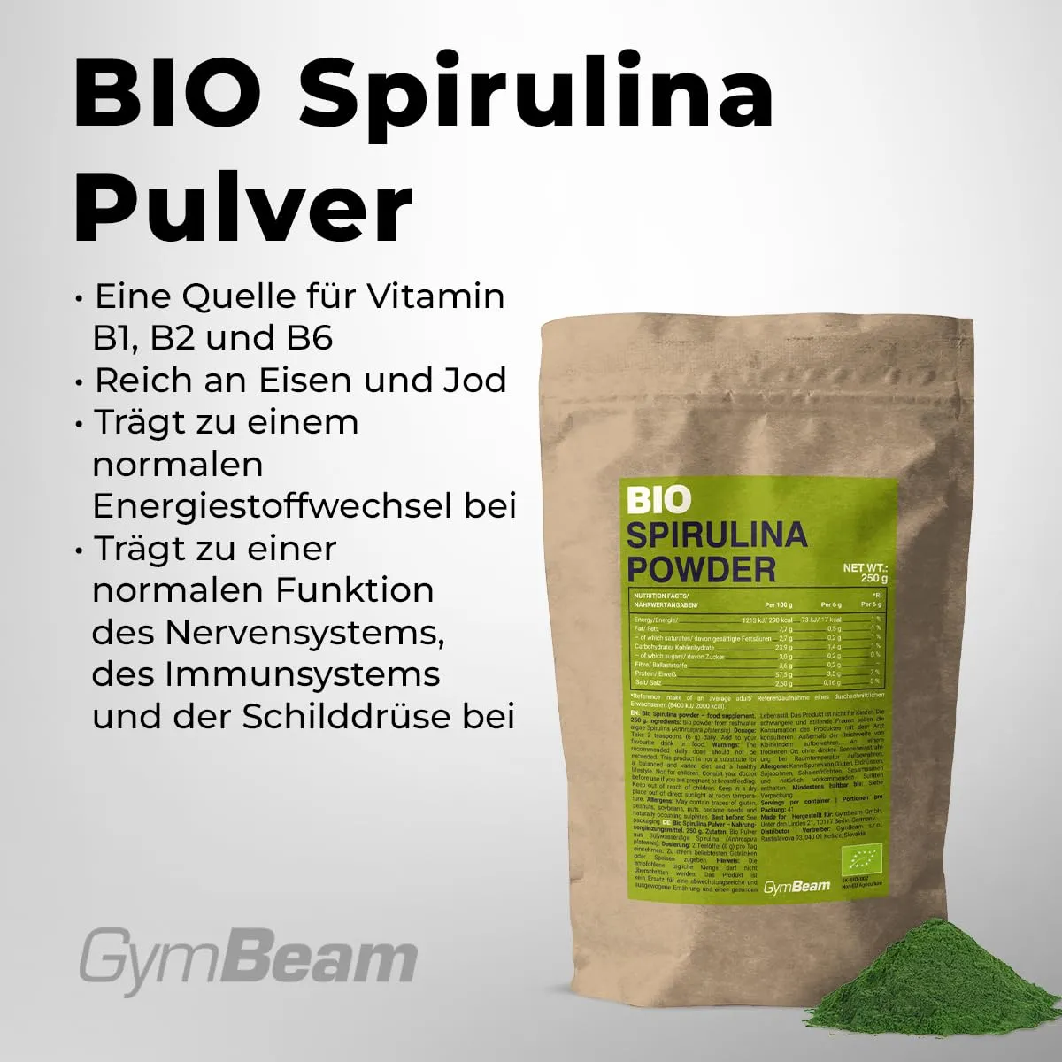 GymBeam Bio Spirulina Pulver 250g vegan