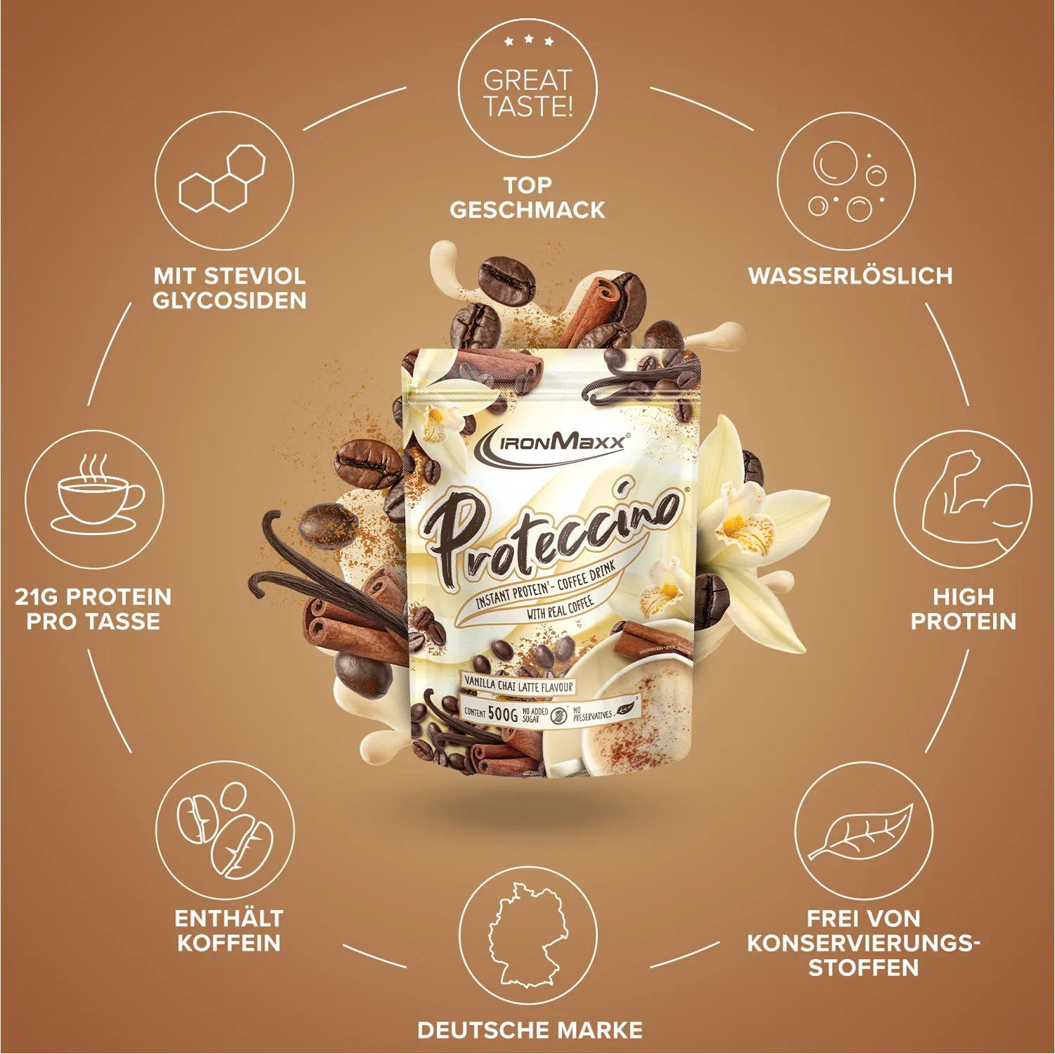 IronMaxx Proteccino Protein-Kaffee 500g Vanilla Chai Latte