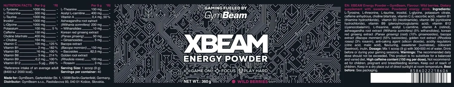 GymBeam Xbeam Energy Powder Booster Wild Berries 360 g Koffein