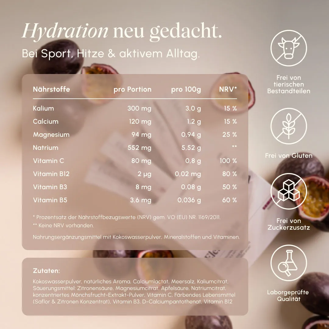 VETAIN Electrolyte Elektrolyte 30 Sticks Passion Fruit vegan