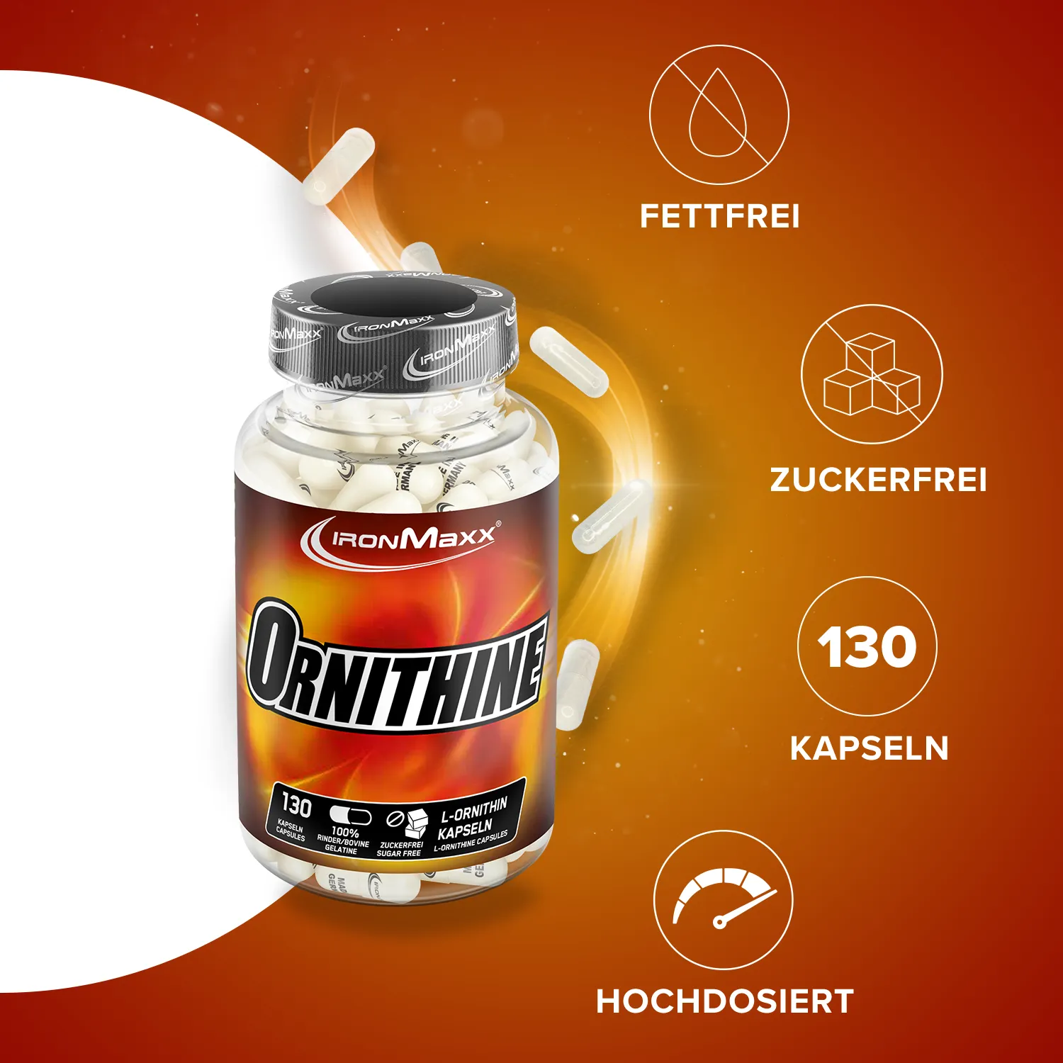 IronMaxx L-Ornithin Aminosäuren Kapseln 130 Caps HCl