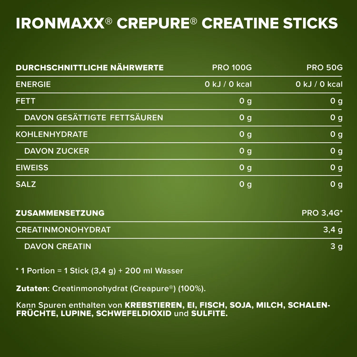 IronMaxx Creatine Creapure Sticks Kreatin 30x3,4g