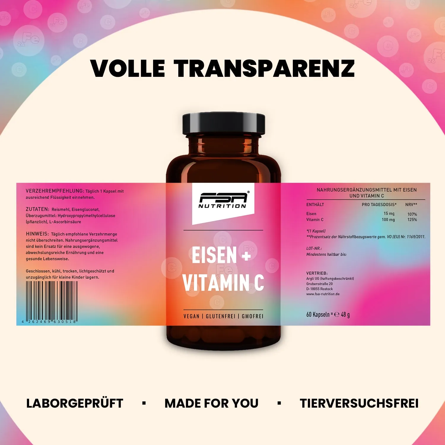 FSA Nutrition Eisen + Vitamin C Nahrungsergänzung hochdosiert