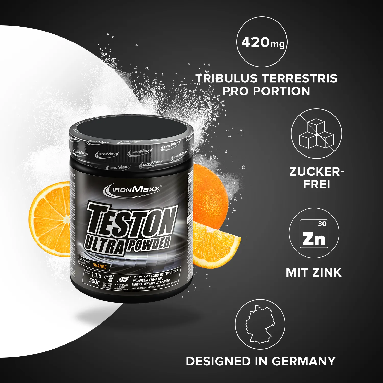 IronMaxx Teston Ultra Powder Trainingsbooster Orange 500g